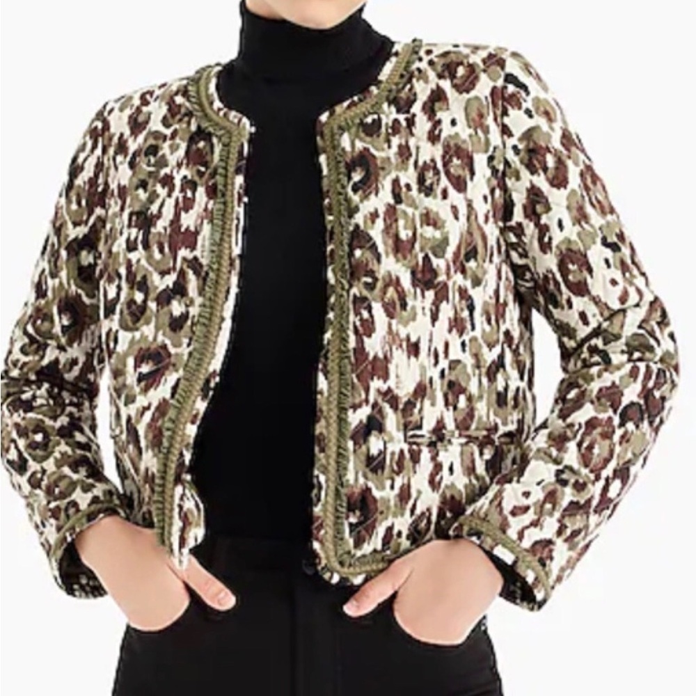 J Crew Quilted Lady Coat in Autumn Cheetah Size Medium - Picture 2 of 12